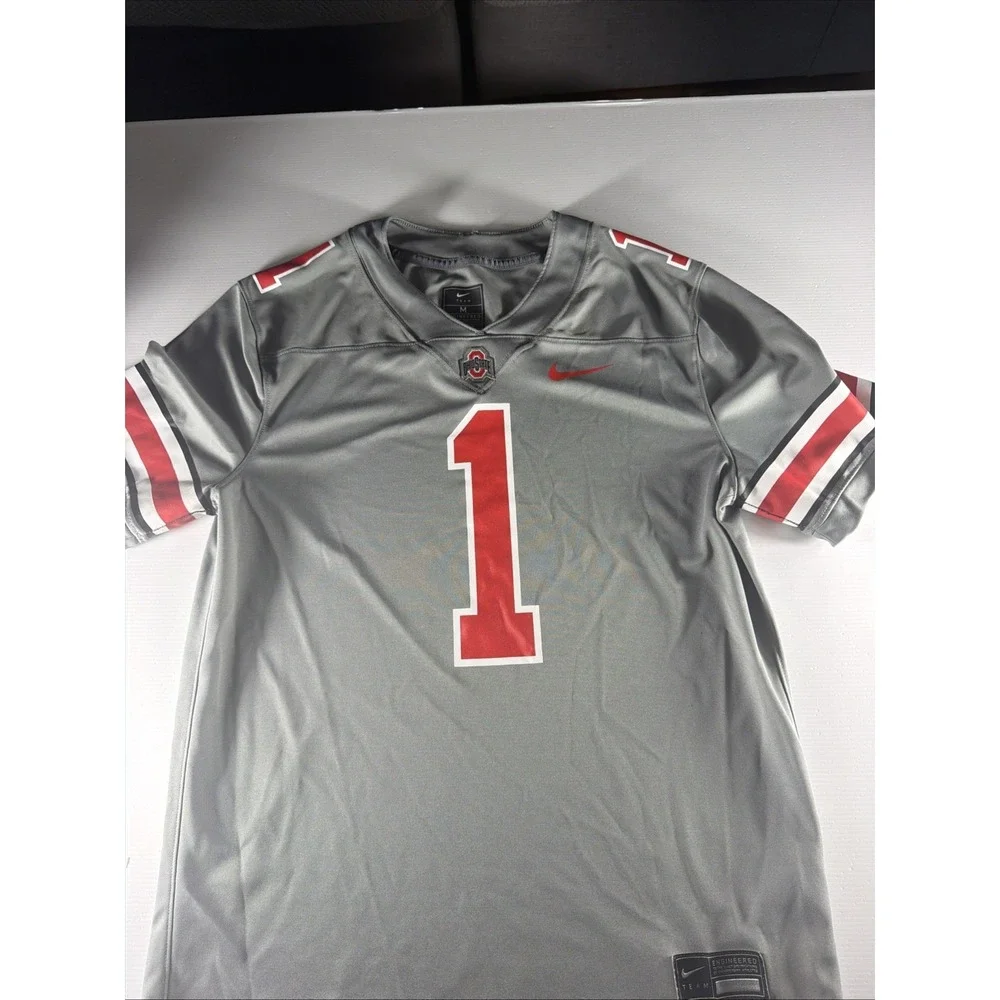 Nike Ohio State Buckeyes Jersey Med Grey Football #1 Game Jersey NCAA Dri Fit